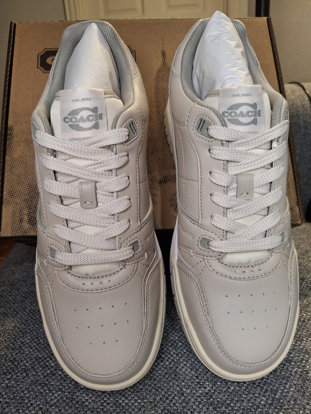 Coach Men’s Leather Low-Top Sneakers in Light Gray